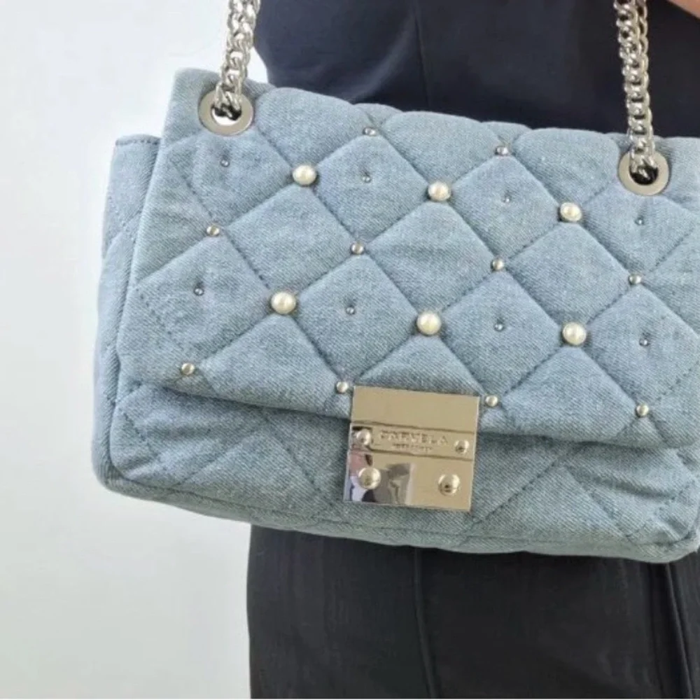 Kurt Geiger Quilted Blue Chain-Handle Shoulder Bag